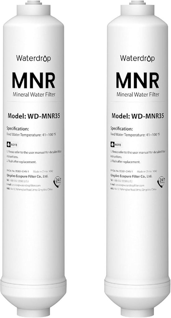 Waterdrop Remineralisation Inline-Wasserfilter, 1/4" Quick Connect Post Filter für Umkehrosmose-Filtersystem (2)