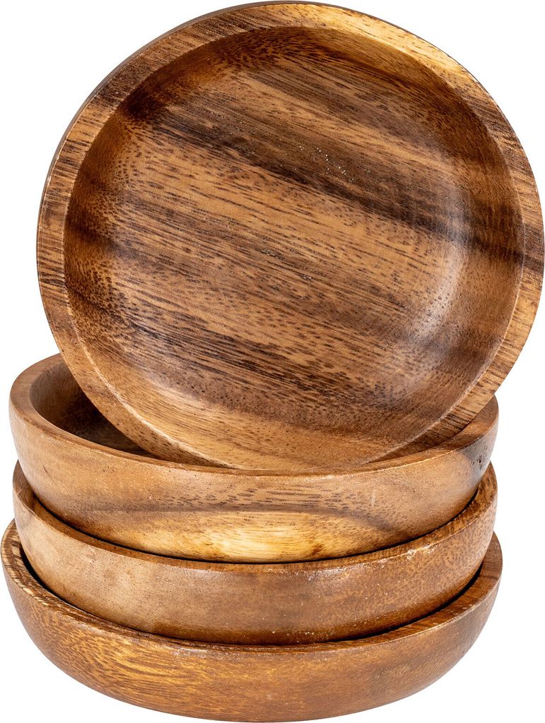 4er Set Runde Teller Akazie Ø10cm Holzteller Snackteller Dekoteller Deko Unikat
