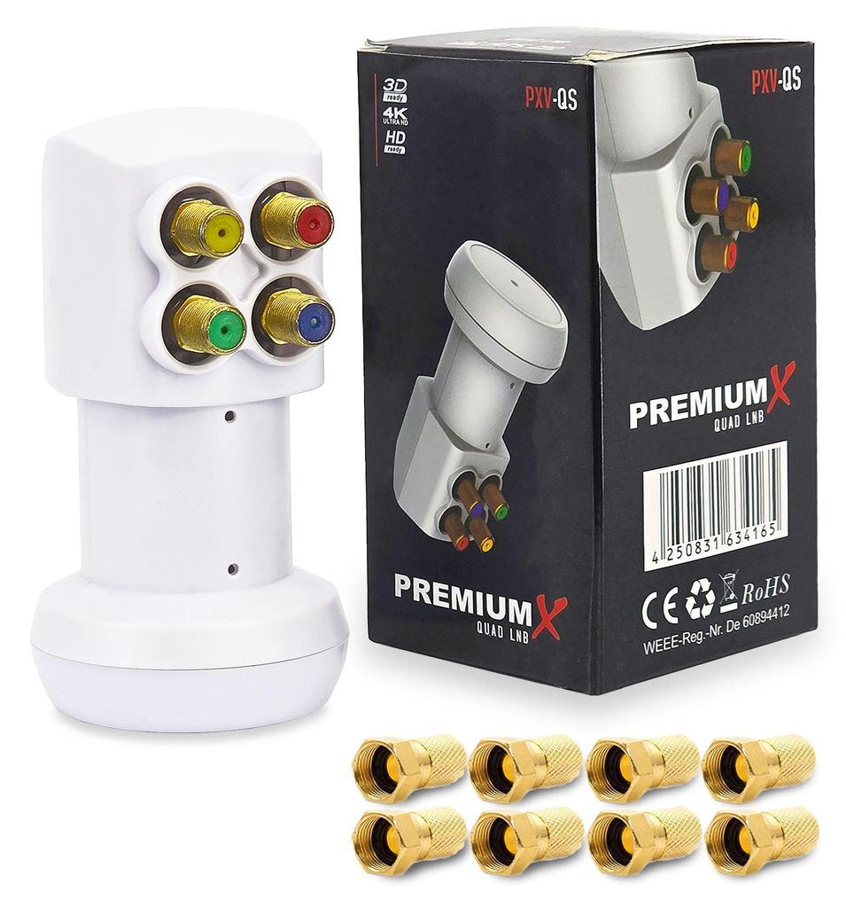 PremiumX PXV-QS Quad LNB SAT für 4 Teilnehmer DVB-S2 HD 4K Produktbild 