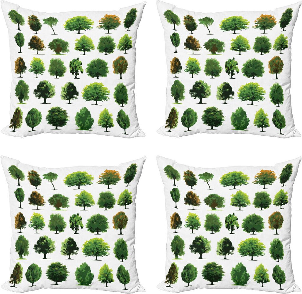 ABAKUHAUS Natur Kissenbezug Set (4 Stück), Pines Planes Büsche Baum, Moderner Doppelseitiger Digitaldruck, 60 cm x 60 cm, Weiß und Grün