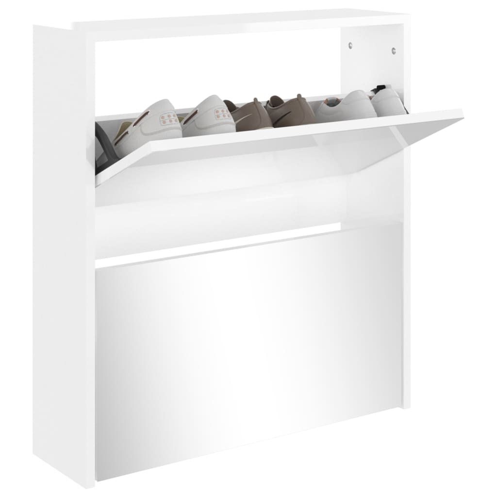 " "Schuhschrank/Flurschuhregal Skandinavisch - Schuhkommode - mit Spiegel 2 Fächer Hochglanz-Weiß 63x17x67 cm NeuMöbel 1146469