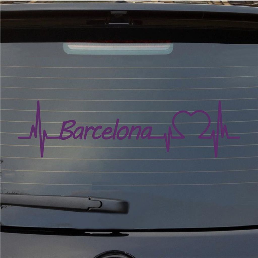 Heckscheibenaufkleber Barcelona Herzschlag Puls Stadt Liebe 55x14 cm Lila Auto Aufkleber Sticker