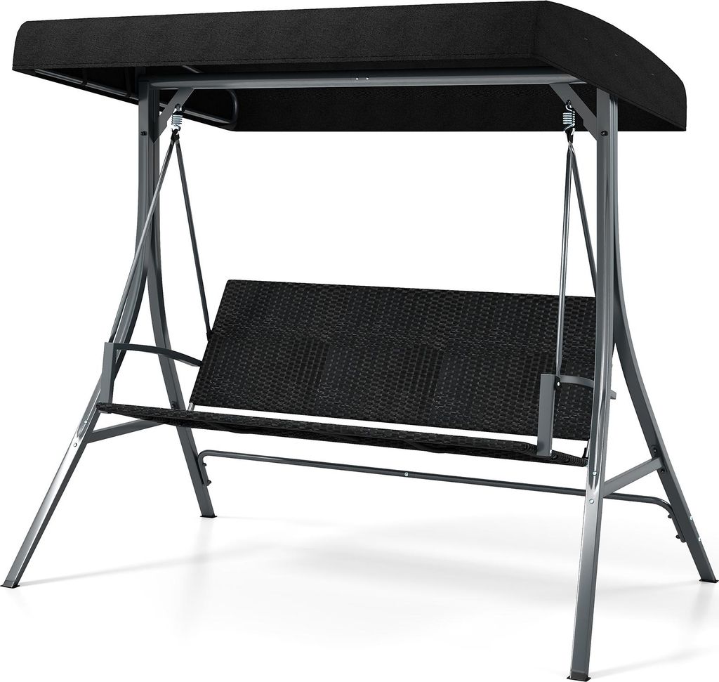 COSTWAY Hollywoodschaukel 3-Sitzer, Gartenschaukel mit Sonnendach & Polyrattan-Sitz, Outdoor Schaukelbank bis 450kg, Gartenliege wasserabweisend