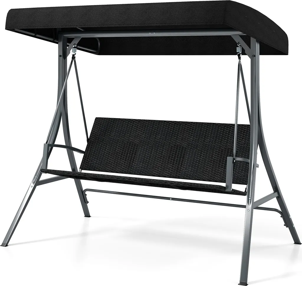 Balançoire de Terrasse avec Toit, Chaise Longue de Jardin 3 Places