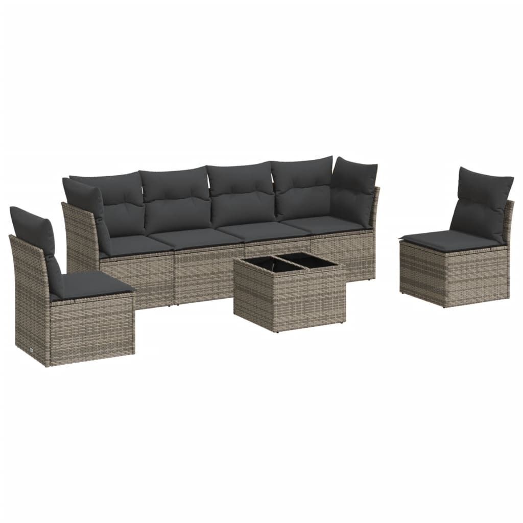 7-tlg. Garten-Sofagarnitur mit Kissen Grau Poly Rattan Produktbild 