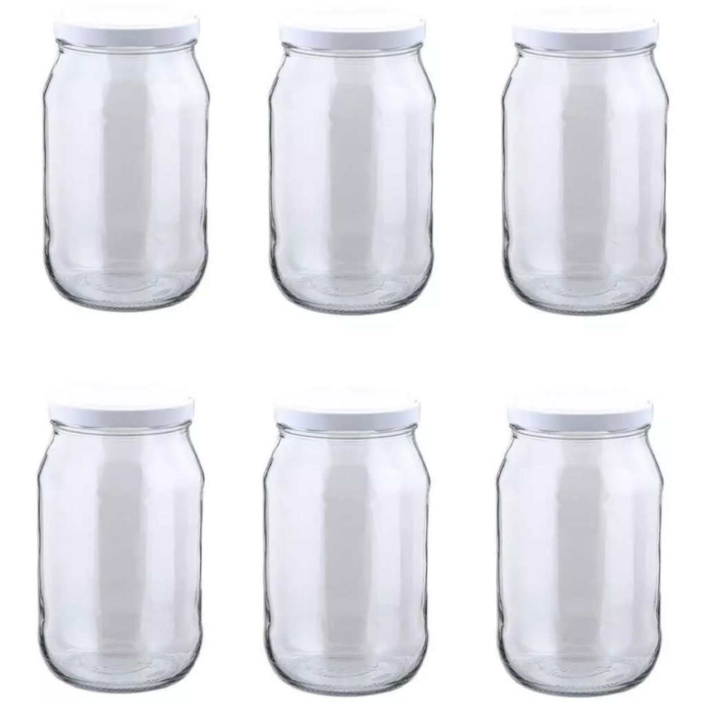 MIKONI Gurkenglas 1,7 L | 6 STÜCK | Weiß Deckel | Einweckgläser, Einmachgläser, Vorratsgläser, 1700ml, Einmachglas, Sturzgläser, Gurkengläser