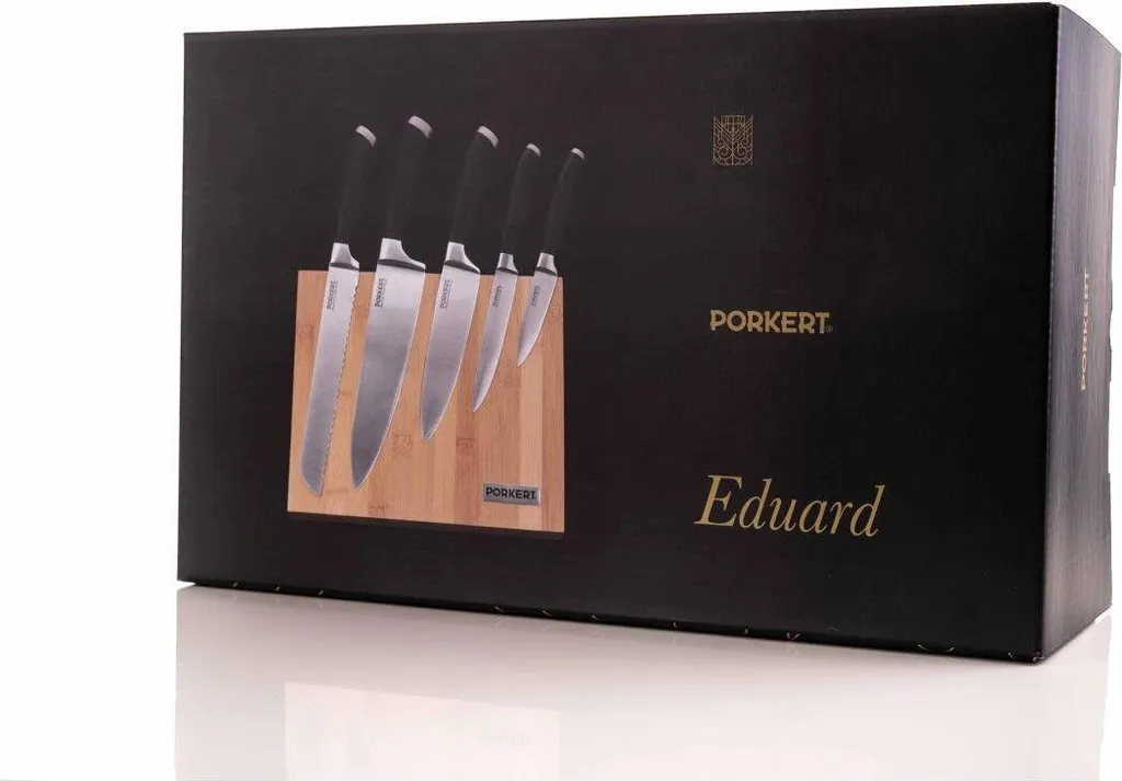 eDUARD set de couteaux 5pcs bloc de bambou magnétique cuisine inox