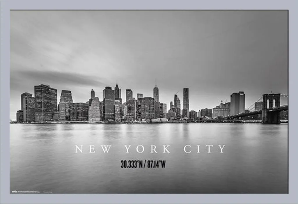 Decorazione Parete New York Skyline: Cornice MDF Argento 61x91,5