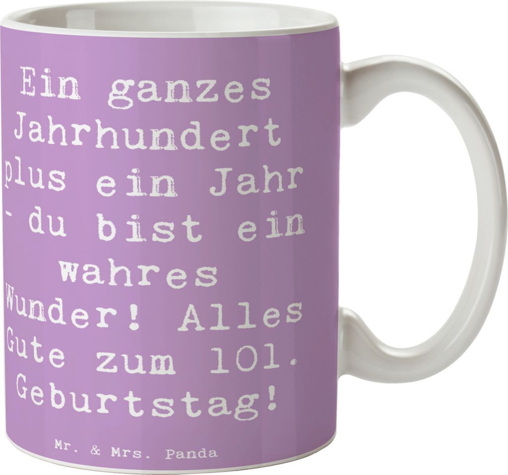 Mr. & Mrs. Panda Becher Spruch 101 Geburtstag - Lavendeltraum - Geschenk, Tasse, haferl, Happy Birthday, Keramikbecher, geliebte Menschen, Kaffeebe...