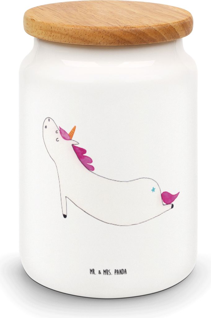 Mr. & Mrs. Panda Lebensmittelbehälter Einhorn Yoga - Weiß - Geschenk, Achtsamkeit, Witzig, keramikdose, Einhörner, Vorratsbehälter, Unicorn, Do...