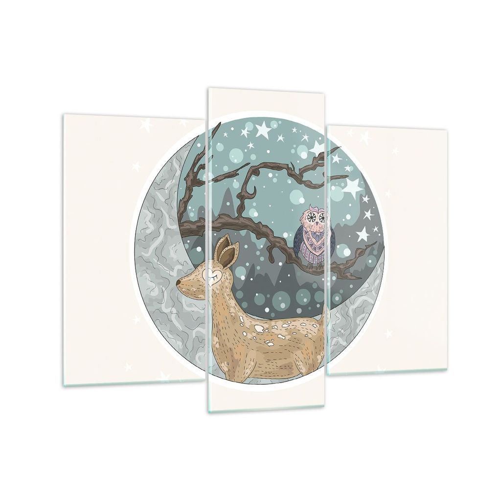 Bilder auf glas - Tiere Nacht Mond Eule - 130x100cm - Glasbilder - Wandbilder - Kunstdruck - zum Aufhängen bereit - Wanddekoration aus Glas - Glas...