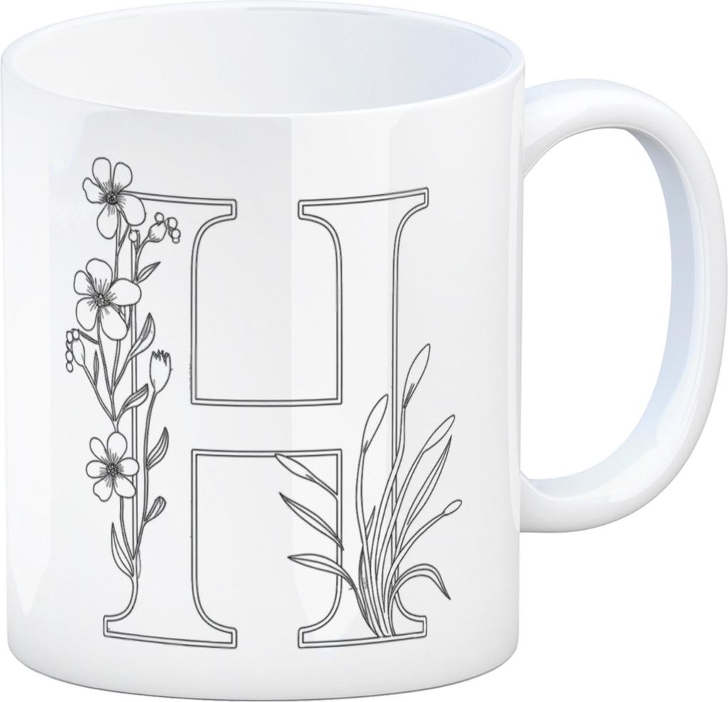 Floral Buchstabe H Kaffeebecher zum Ausmalen für Kunstliebhaber