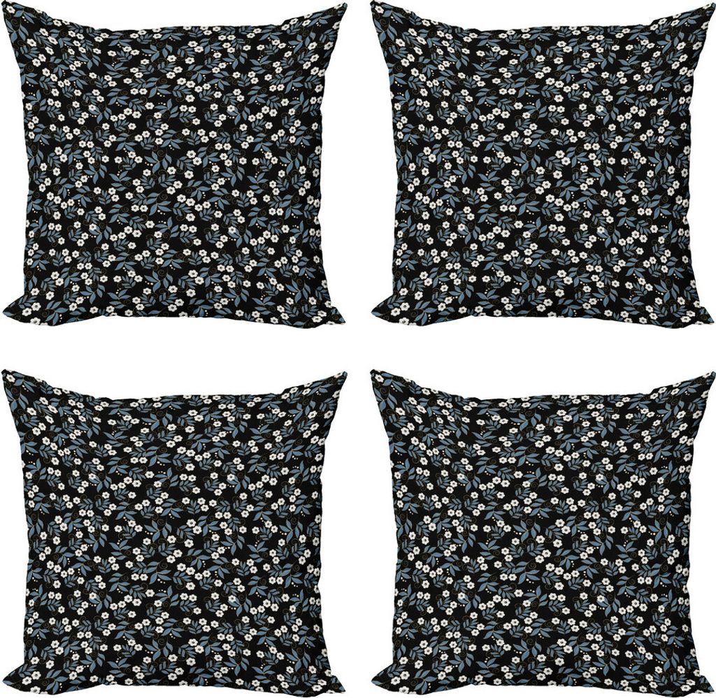 ABAKUHAUS Jahrgang Kissenbezug Set (4 Stück), Curly belaubte Zweige Flora, Moderner Doppelseitiger Digitaldruck, 45 cm x 45 cm, Blau, Grau, Dunkel...