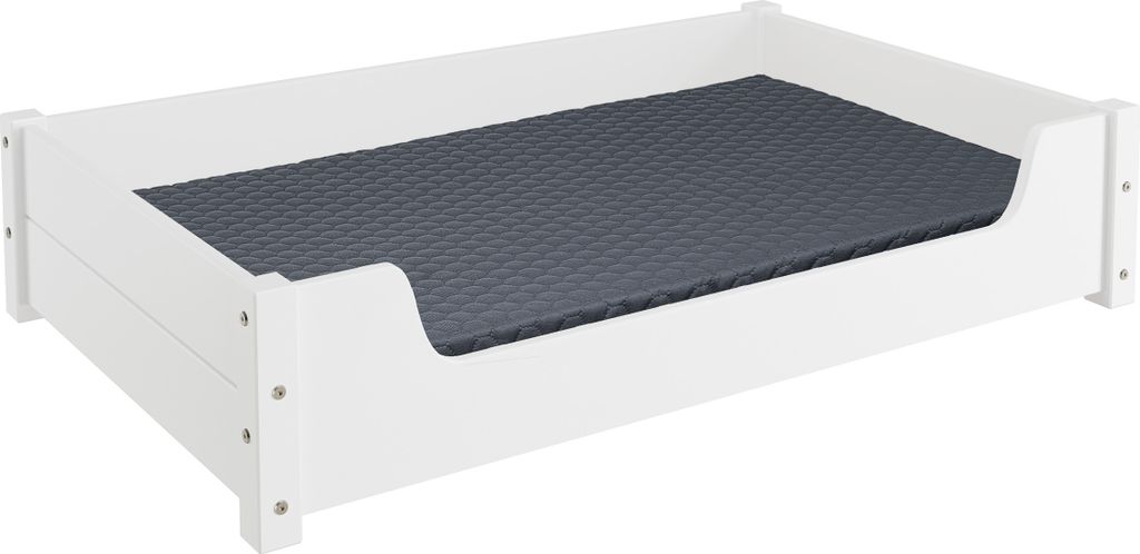 Hundebett für große Hunde 100x60 Kiefer weiß Tierbett V-30.32-W-100x60mit Rollrost Polster und Matratze