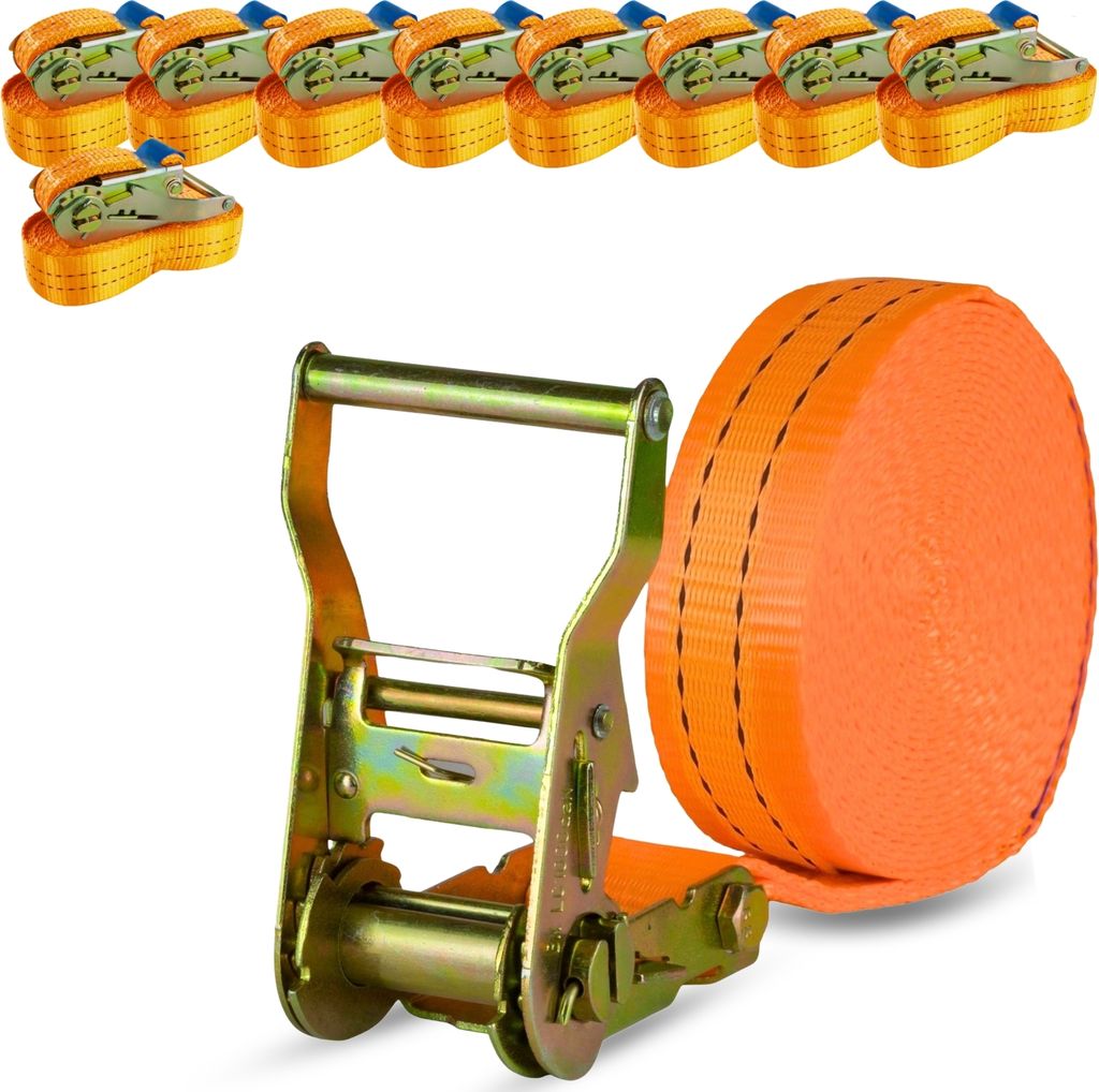 Safetytex 10x Spanngurt 6 Meter 35mm 2000kg einteilig LKW Anhänger Zurrgurt orange