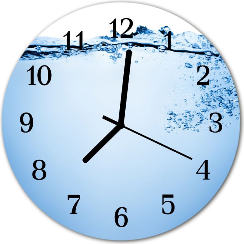 Glasuhr Wanduhr Küchenuhr Echt-Glas 30fi cm Wasser blau