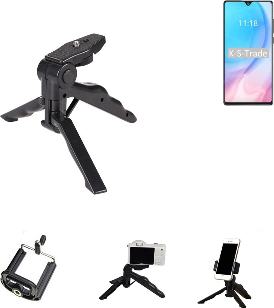 K-S-Trade Stativ Tisch-Ständer Dreibein Handy-Stativ Ständer kompatibel mit Cubot J9 Mini-Stativ Smartphone Tripod Handy-Stativ aus Plastik schwarz