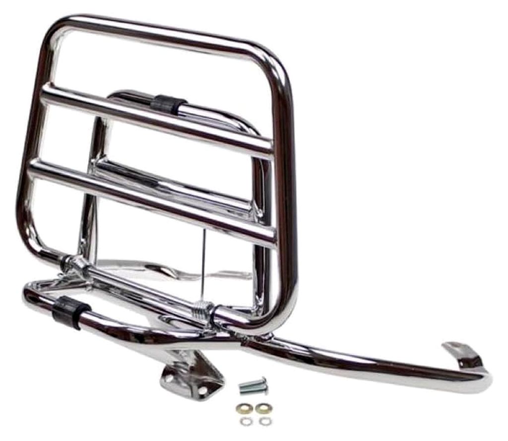 Klappbarer Chrom-Gepäckträger für Vespa Primavera & Sprint 50/125 – Halterung für Topcase, inkl. Montagezubehör