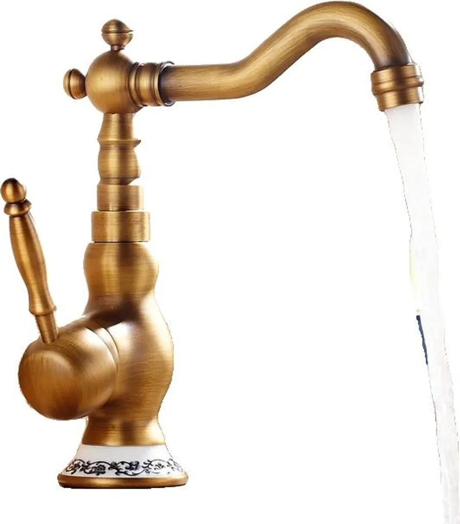 Rubinetto Bagno Ottone Antico Bocca Girevole - Stile Retrò Vintage