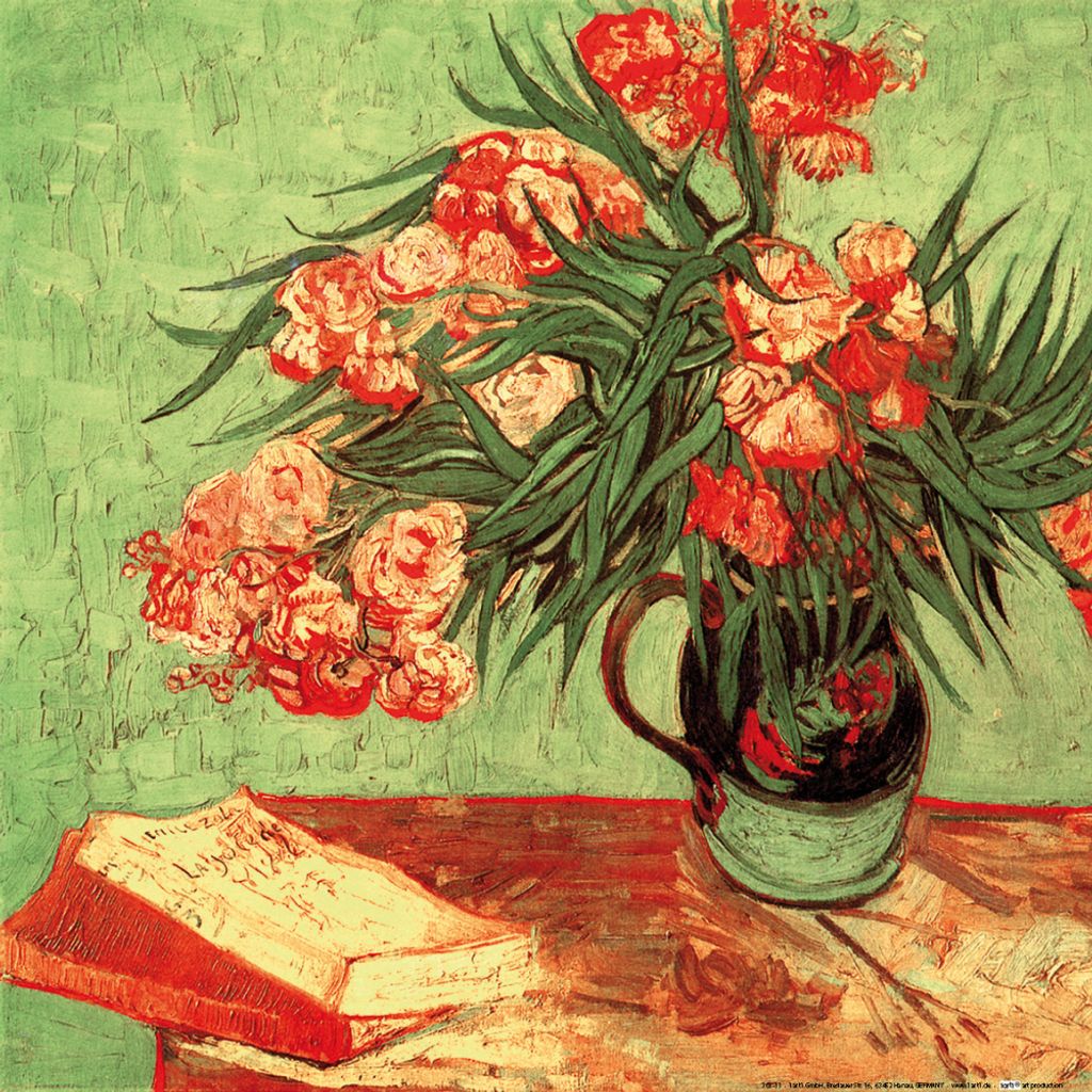 Vincent Van Gogh Kunstdruck Bild - Stillleben, Vase Mit Oleander Und Büchern, 1888 (40 x 40 cm)