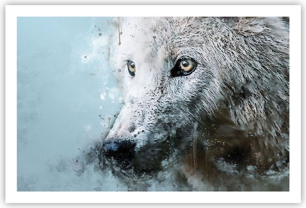 Poster - Poster ohne Rahmen - Weiß Der Wolf Bild - 91,5x61 cm - Wand Bild - Wanddeko - Wandbilder - Kunstposter - Wandposter - Bilder - Kunstdruck...