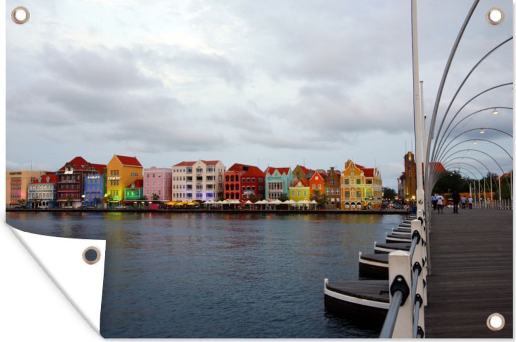 MuchoWow 120x80 cm Outdoor-Poster Gartendeko Sichtschutz Garten Poster für den Garten Brücke mit Blick auf die Stadt Willemstad, Curaçao