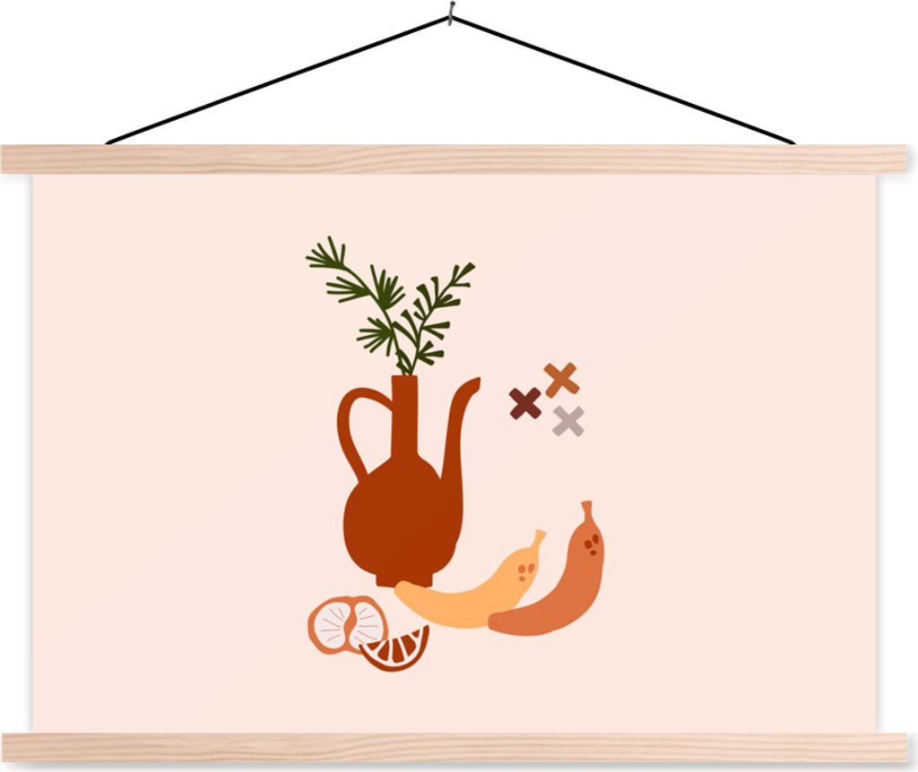 MuchoWow Textilposter Krug - Obst - Pastell 60x40 cm mit holzfarbenen Rahmen - Bilder