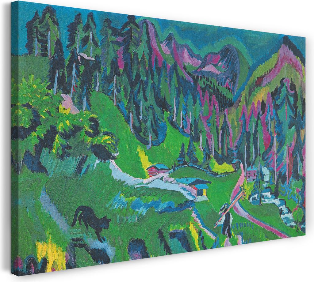 Leinwandbild (100x70cm): Ernst Ludwig Kirchner - Landschaft Sertigal, echter Holz-Keilrahmen inkl. Aufhänger, handgefertigt in Deutschland