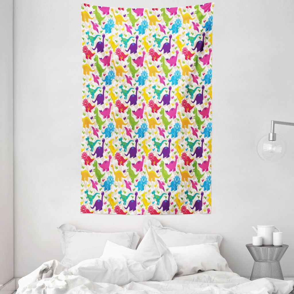 ABAKUHAUS Dino Wandteppich und Tagesdecke, Wild Animal Kids aus Weiches Mikrofaser Stoff Waschbar ohne Verblassen Digitaldruck, 140 x 230 cm, Mehrf...