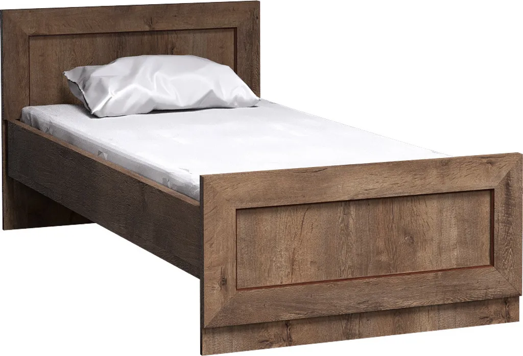 Lit Simple 100cm KLASI 21 MINIO - Cadre de Lit Robuste Finition Chêne