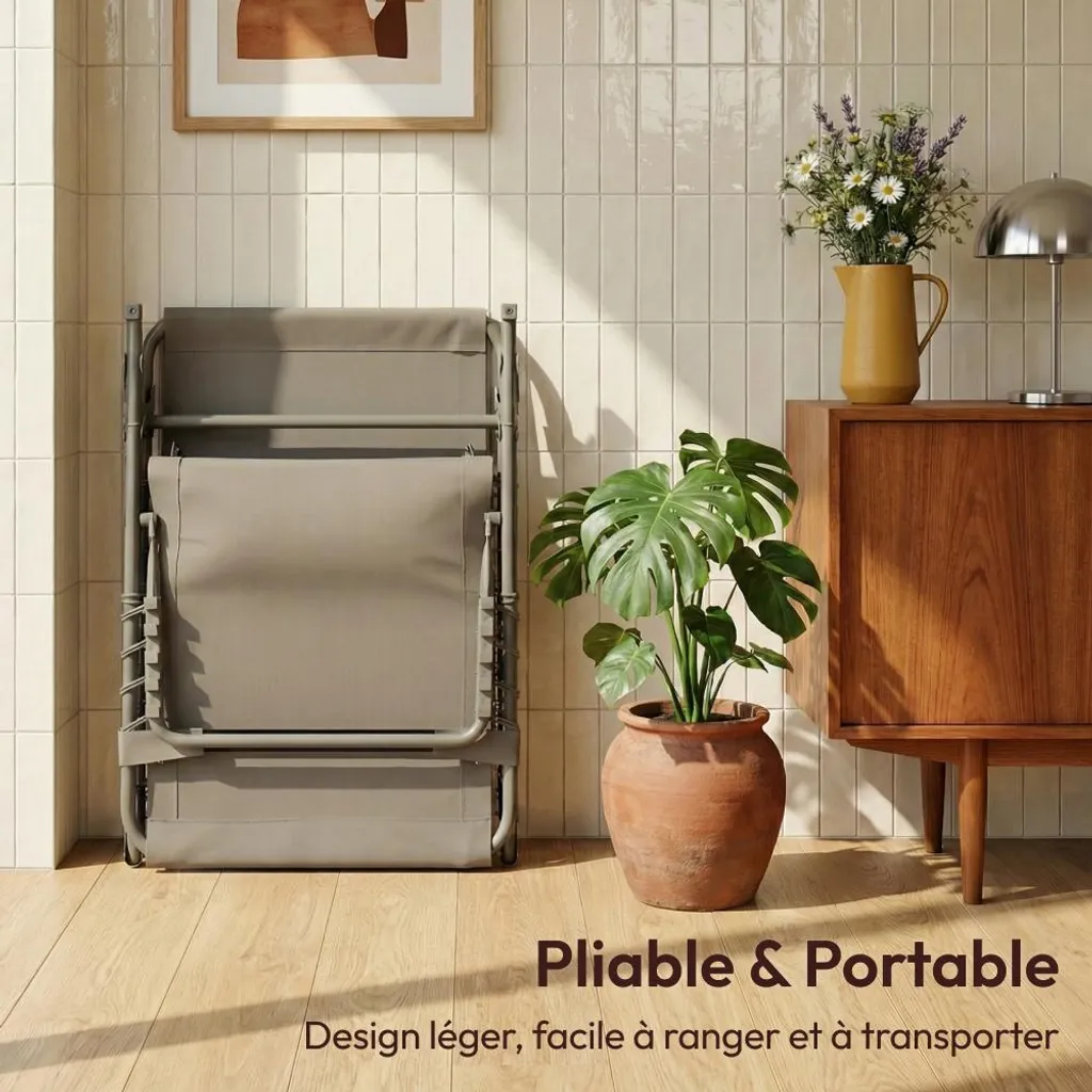 Transats Pliants pour Terrasse et Piscine Taupe - Pack de 2 Chaises CASABEL - 7