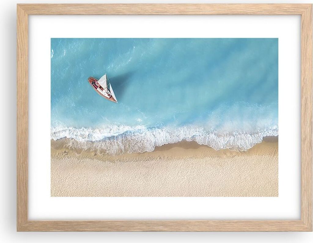 Gerahmtes Poster - Rahmen in heller Eiche - Yacht Sommer Meer - 40x30 cm - Wand Bild - Wanddeko - Wandbilder - Wandposter - Bilderrahmen - Bilder -...