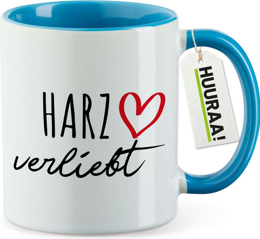 Huuraa Kaffeetasse Harz verliebt 330ml Blau Keramik Kaffeebecher Geschenkidee