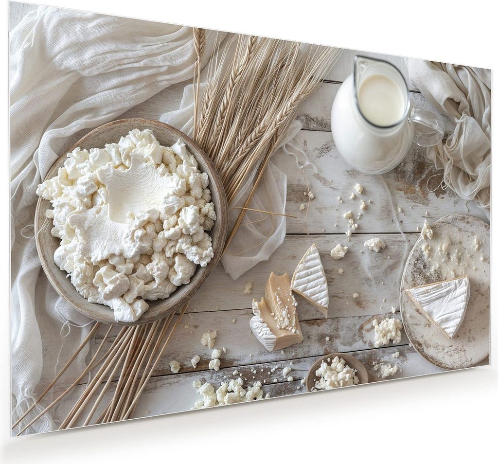 Glasbild 120x80cm in XXL für Wohnzimmer, Schlafzimmer Motiv Ziegenkäse Schale