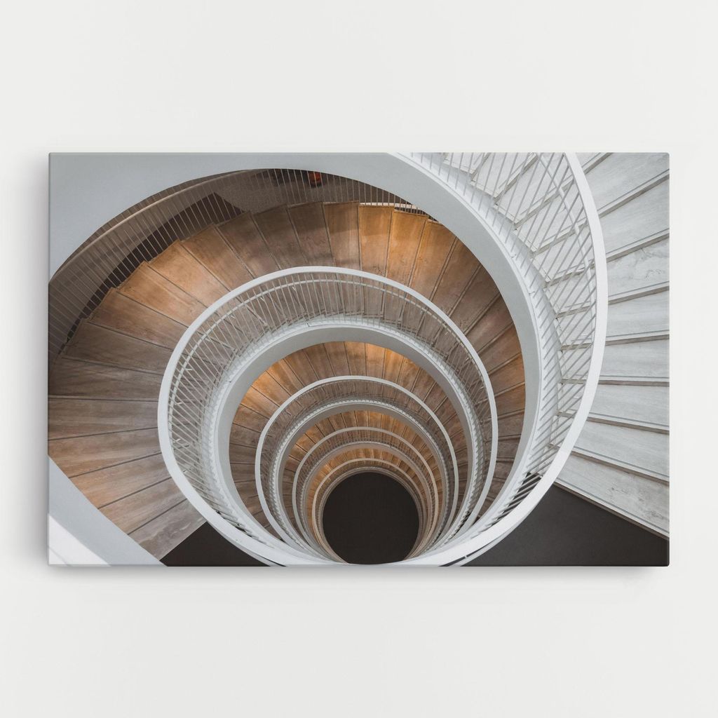 ARTHUB Leinwandbild 20x30 cm, White Spiral Stairs | Wohnzimmerdekoration, Hängende Bilder, Wanddekoration, Heimdekoration, Abstrakte, Optische T...