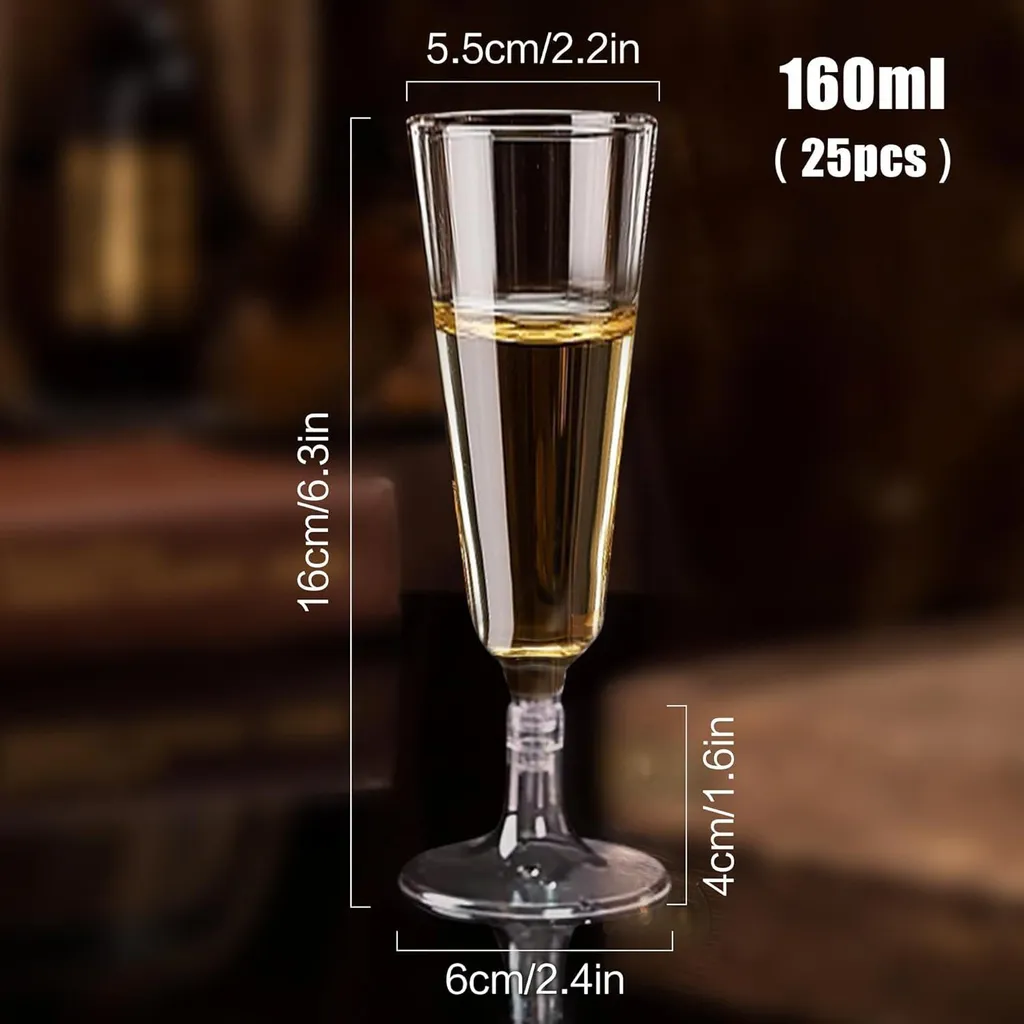 25 Bicchieri Champagne Plastica 160ml - Ideali Matrimoni e Compleanni - 6