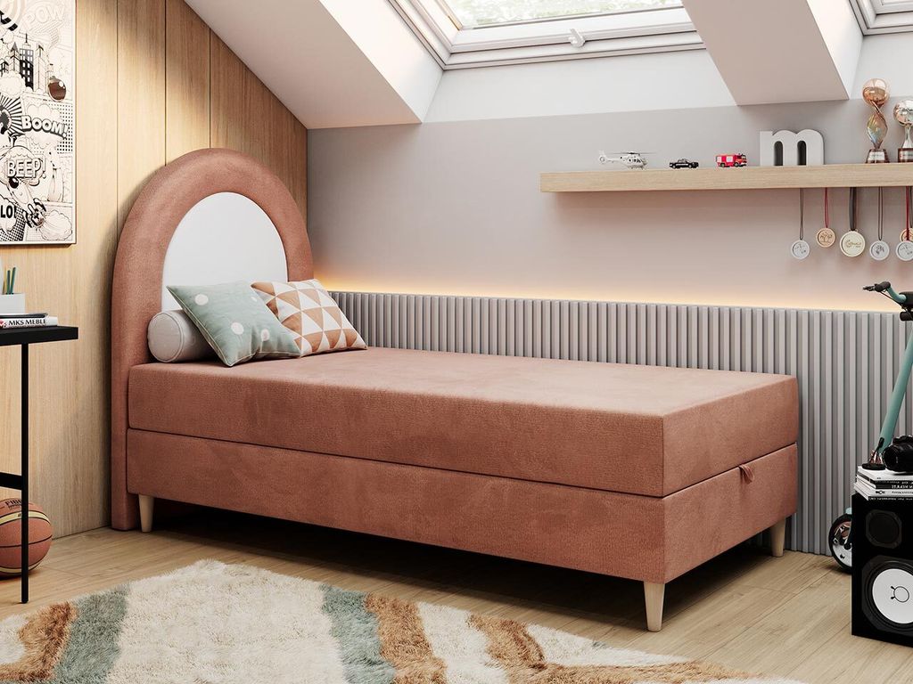 Kinderbett, Boxspringbett für Kinder, Einzelbett mit Matratze - NEST - 90x160cm - Rosa - H3