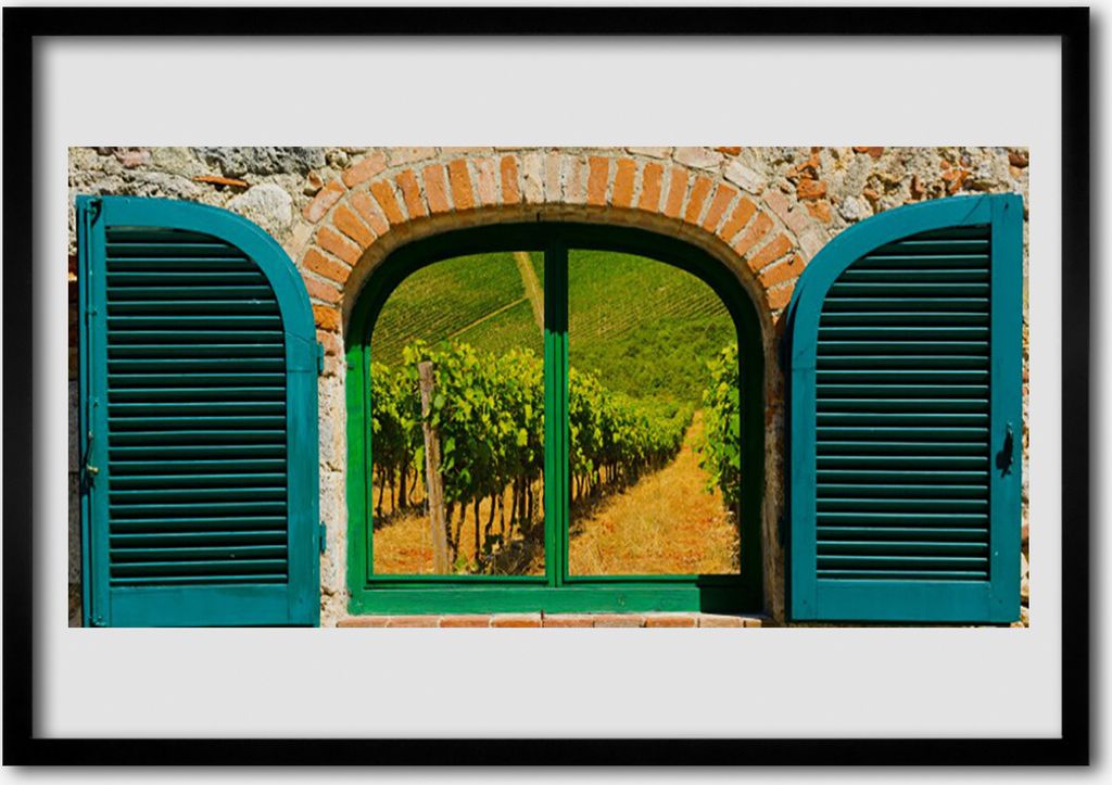 Bild 70x50 MDF-Rahmen Wandkunst Fenster-Feld-Landschaft