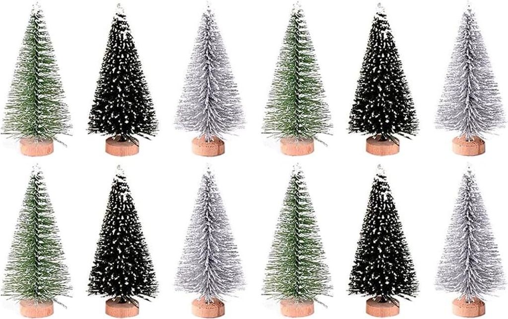 Mini Weihnachtsbäume - 12 Stück DIY Miniatur Flaschenbürstenbäume Künstlicher Weihnachtsbaum Mini Dekorationen für Dioramen