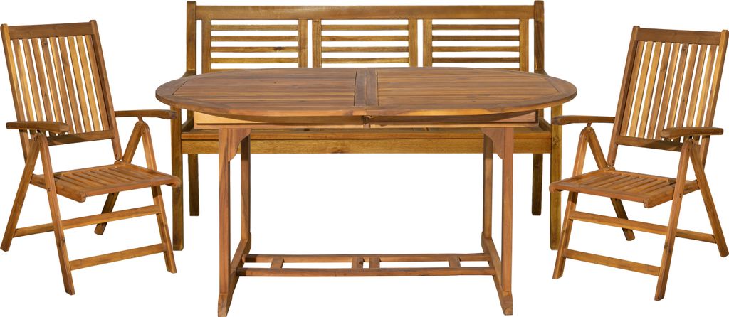 Möbilia 4-tlg. Garten-Sitzgruppe | 1 Tisch, 2 Stühle, 1 Bank | klapp- und verstellbar | Akazie-Holz natur | 31020016 | Serie GARTEN