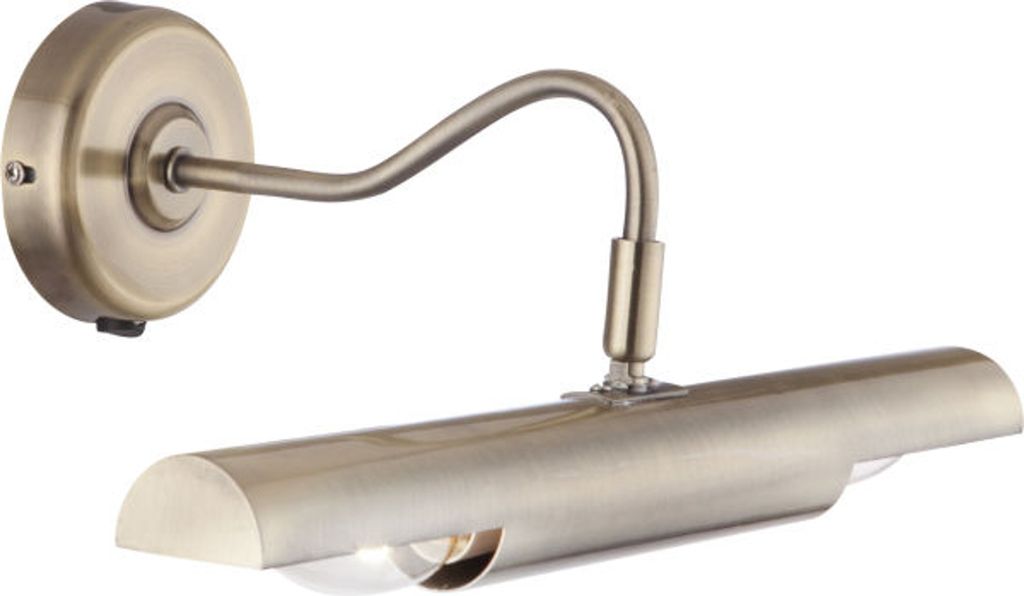 A single picture light fixture with a brass finish, shown against a white background.