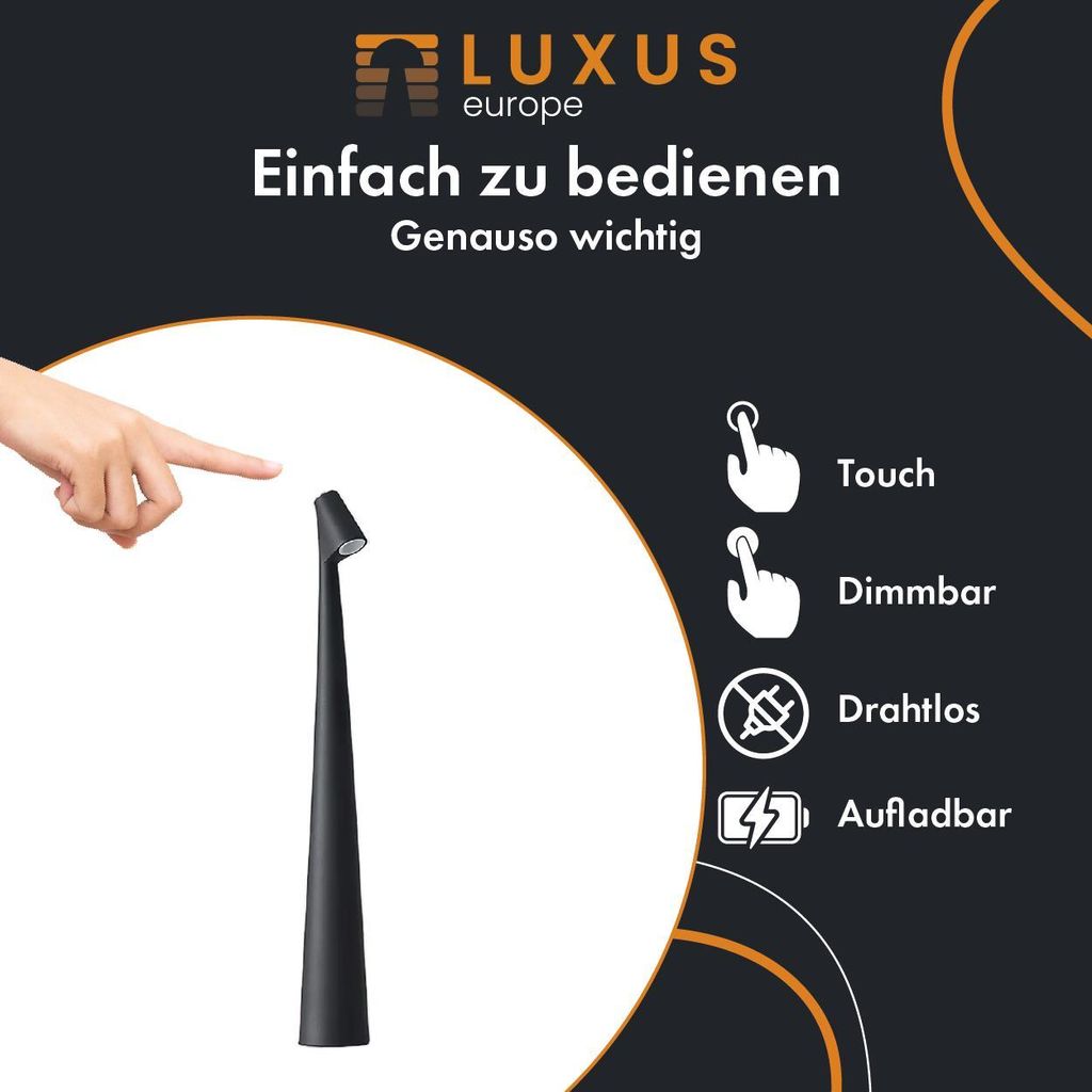 Luxe - Lampe de table Touch Deluxe - Madelief - Noir - H35 Image du produit 