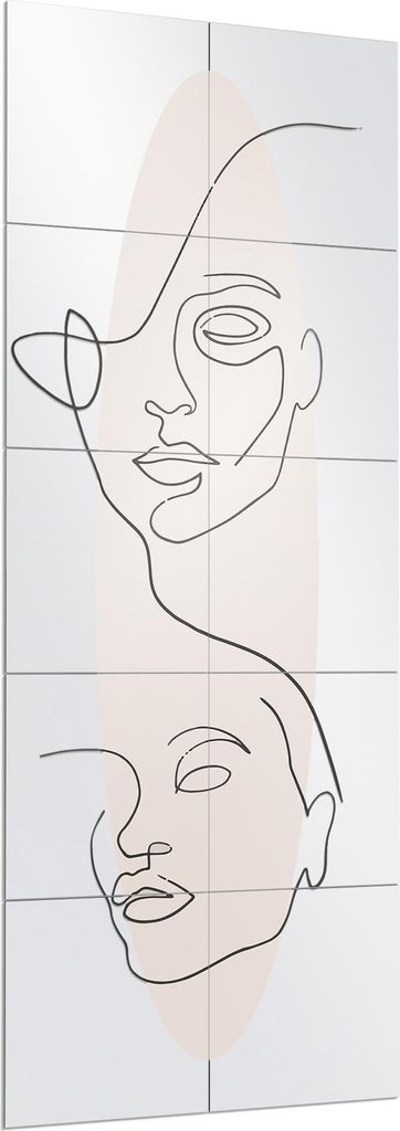 DEQORI Wandspiegel Puzzle 60x150 cm 'Linien-Gesichter vor Oval' Spiegel Ganzkörperspiegel