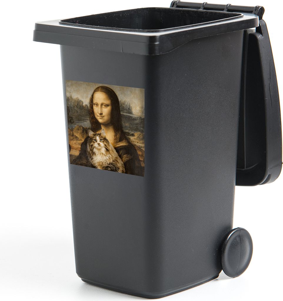 MuchoWow Mülltonnenaufkleber Mona Lisa - Katze - Leonardo da Vinci - Vintage - Kunstwerk - Alte Meister - Gemälde 40x40 cm - Abfall-Aufkleber -...