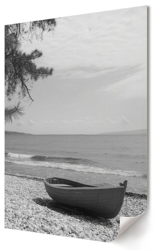 Strand und Boot- Kunstdruck A2 (42x59 cm) - Klassisch, rustikal- Wandbild für Wohnzimmer Schlafzimmer & Flur, Modernes Poster Wanddeko, Ungerahmt