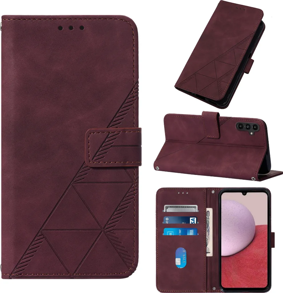 Custodia in pelle flip per Samsung Galaxy A15 con design a portafoglio e goffratura, porta carte e supporto rosso