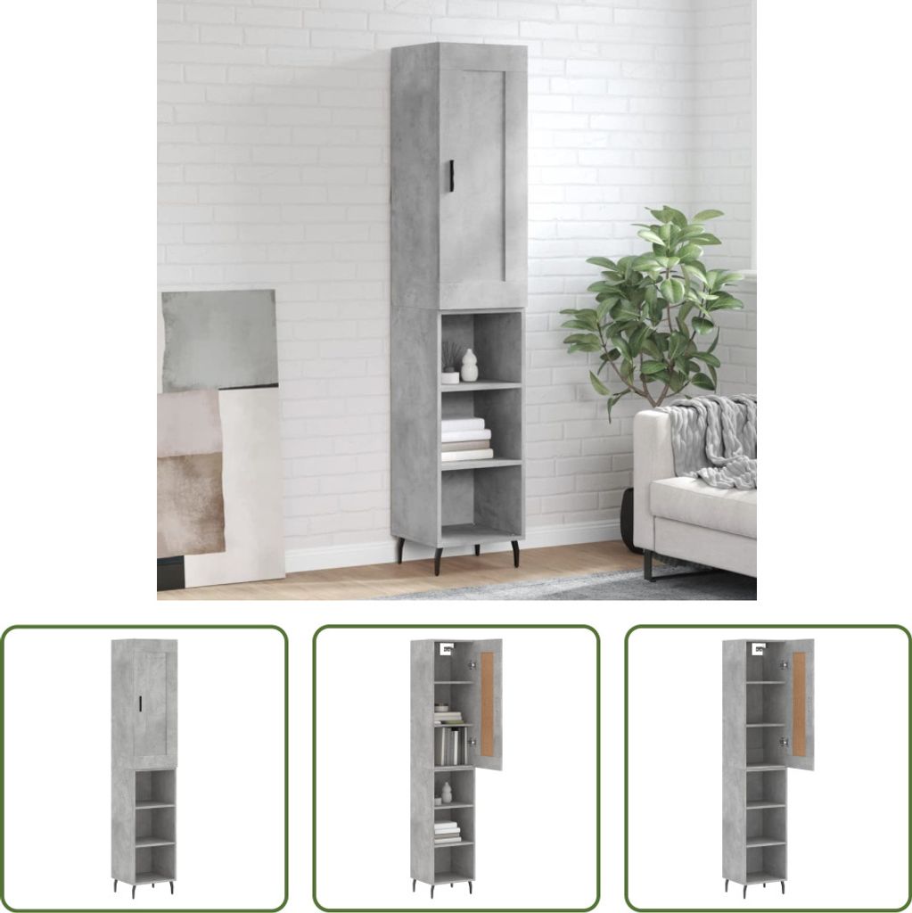 The Living Store Highboard Betongrau 34,5x34x180 cm Holzwerkstoff