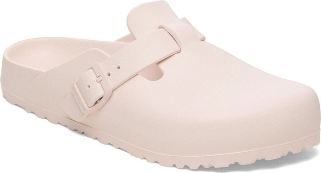 A single Birkenstock Boston Eva clog in a light rose color is shown from a side-angle.