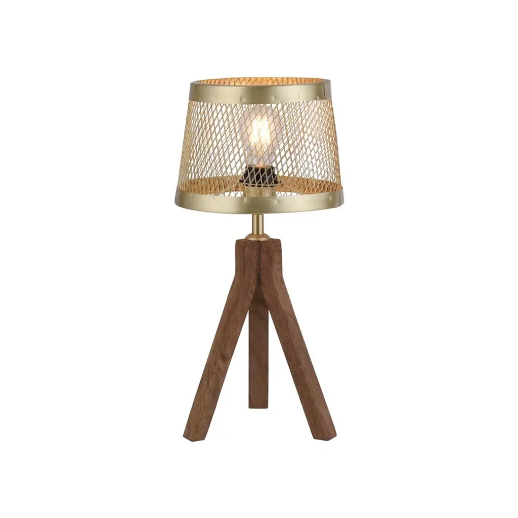 Lampe design 44 cm laiton mat et bois massif - Finition artisanale luxe