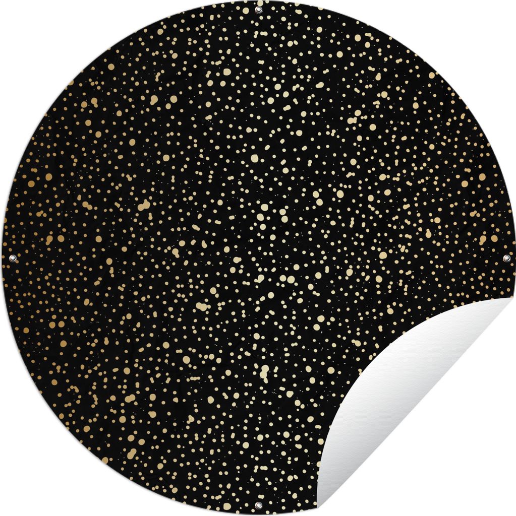 MuchoWow Gartenposter Outdoor-Poster Rund Gold - Schwarz - Tupfen - Muster Ø 150 cm Gartendeko Rundes Poster draußen